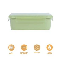 Contenedor De Alimentos En Forma Rectangular Con Cubiertos Plástico Verde 1200 ml