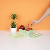 Contenedor De Alimentos En Forma Rectangular Con Cubiertos Plástico Verde 1200 ml