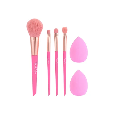 Kit De Maquillaje Pink Me Brochas Y Esponjas 6 Piezas