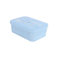 Contenedor De Alimentos En Forma Rectangular Con Cubiertos Plástico Azul 1200 ml