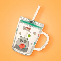 Vaso Con Tapa Y Popote We Bare Bears Panda Vidrio 400 ml