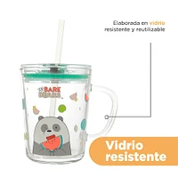 Vaso Con Tapa Y Popote We Bare Bears Panda Vidrio 400 ml