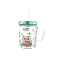 Vaso Con Tapa Y Popote We Bare Bears Panda Vidrio 400 ml