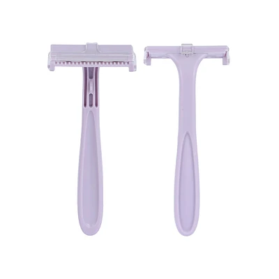 Paquete Rastrillos Desechables Para Mujer 2 Hoja Acero Inoxidable Morados 11.5 cm 4 Piezas