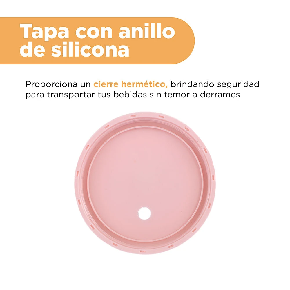 Vaso Con Tapa Y Popote Arcoíris Doble Capa Plástico Rosa 420 ml