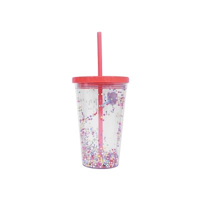 Vaso Con Tapa Y Popote Doble Capa Plástico 450 ml