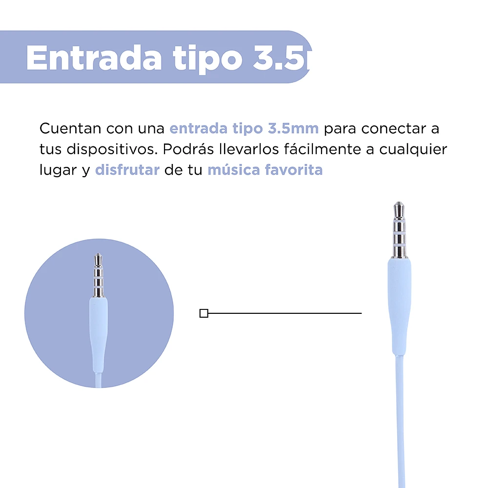 Audífonos De Cable Con Comando Manos Libres 3.5 mm Azules 120 cm