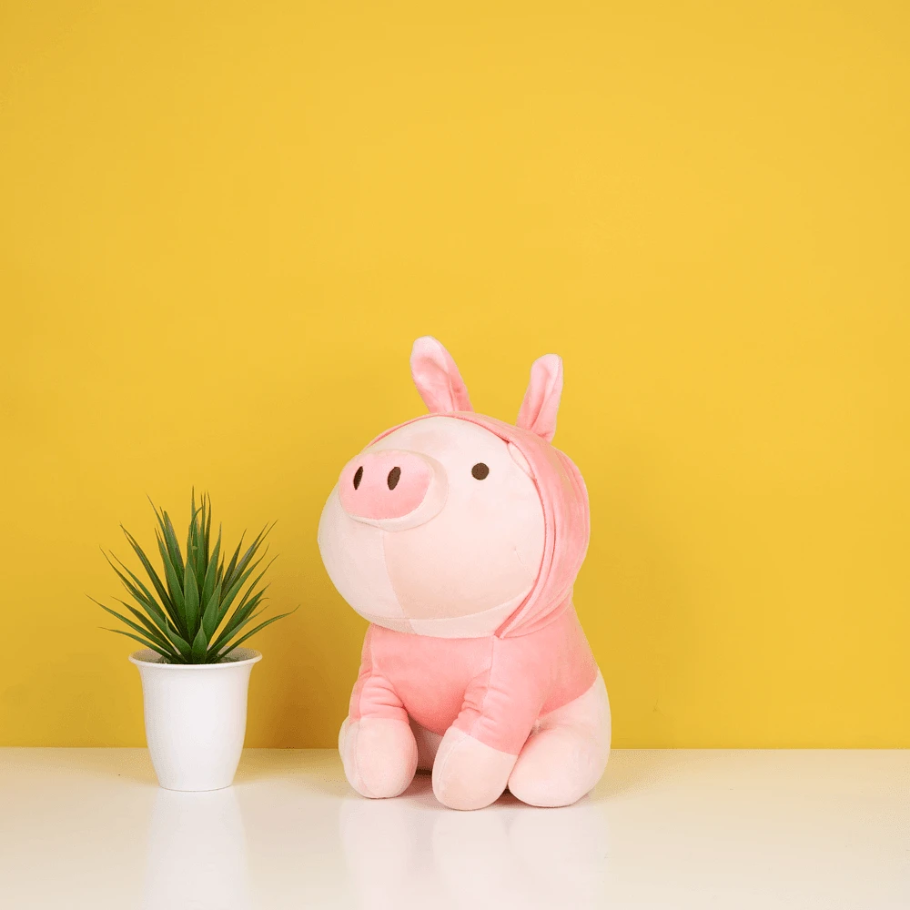 Peluche Con Capucha Miniso Cerdito Felpa Rosa 23x20x27 cm