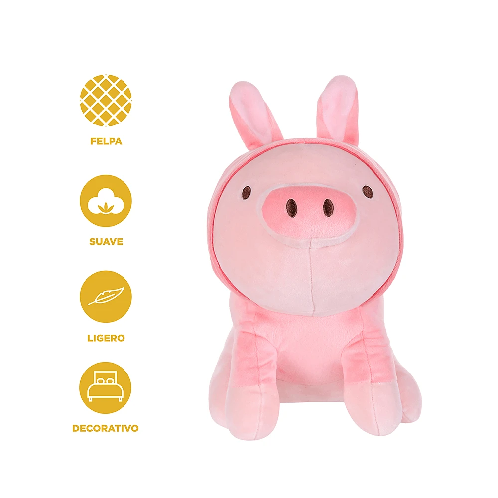 Peluche Con Capucha Miniso Cerdito Felpa Rosa 23x20x27 cm