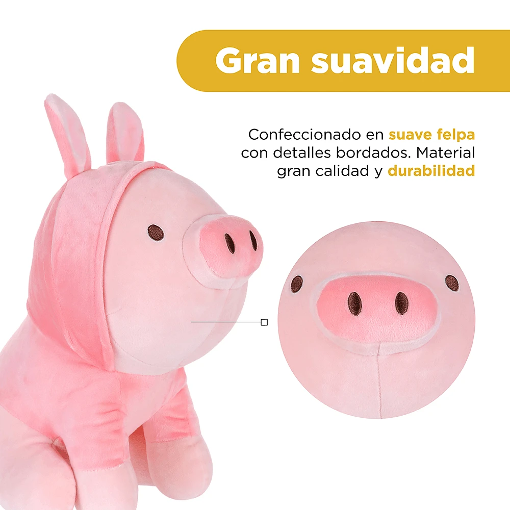 Peluche Con Capucha Miniso Cerdito Felpa Rosa 23x20x27 cm