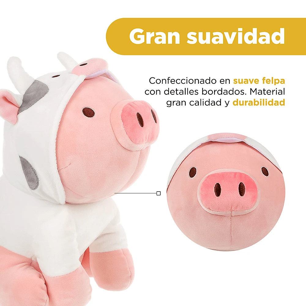 Peluche Miniso Cerdito Con Sudadera De Vaquita Felpa 30 cm