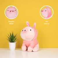 Peluche Con Capucha Miniso Cerdito Felpa Rosa 23x20x27 cm