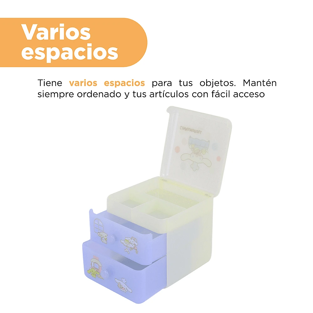 Organizador De Escritorio Sanrio Cinnamoroll Con Doble Cajón Sintético 11.5x11.5x12 cm