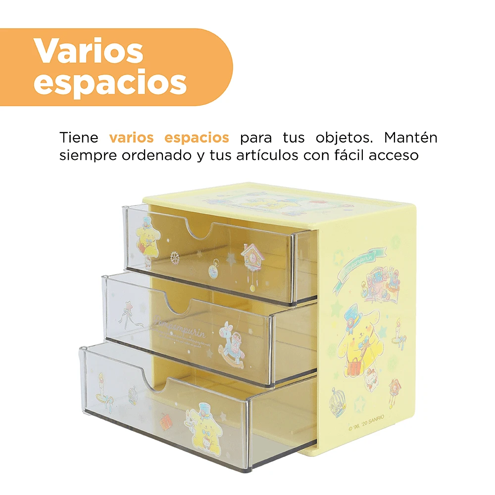 Organizador De Escritorio Sanrio Pompompurin Con Cajones Sintético Amarillo 17x11x15 cm