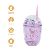 Vaso Con Tapa Y Popote Sanrio My Melody Doble Capa Plástico Rosa ml