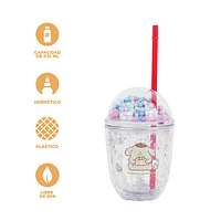 Vaso Con Tapa Y Popote Sanrio Pompompurin Doble Capa Plástico 435 ml