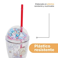 Vaso Con Tapa Y Popote Sanrio Pompompurin Doble Capa Plástico 435 ml