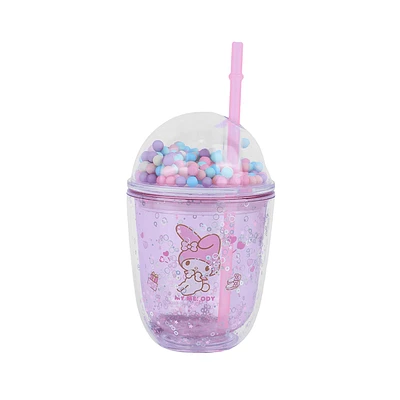 Vaso Con Tapa Y Popote Sanrio My Melody Doble Capa Plástico Rosa ml