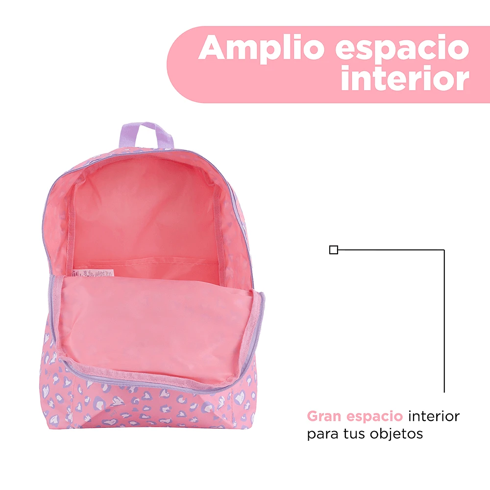 Mochila Casual Estampado Animal Print 100% Poliéster Rosa 27x13x39 cm