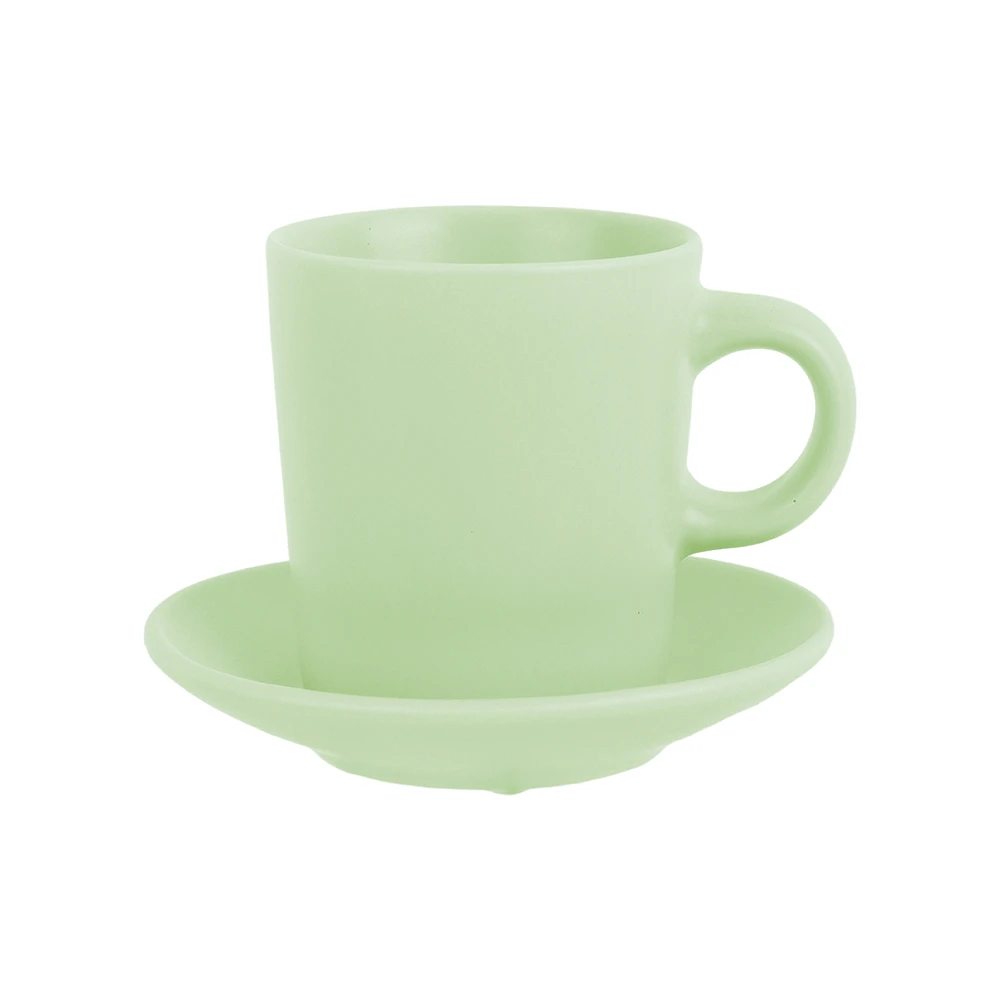 Taza Con Plato Cerámica Verde 90 ml