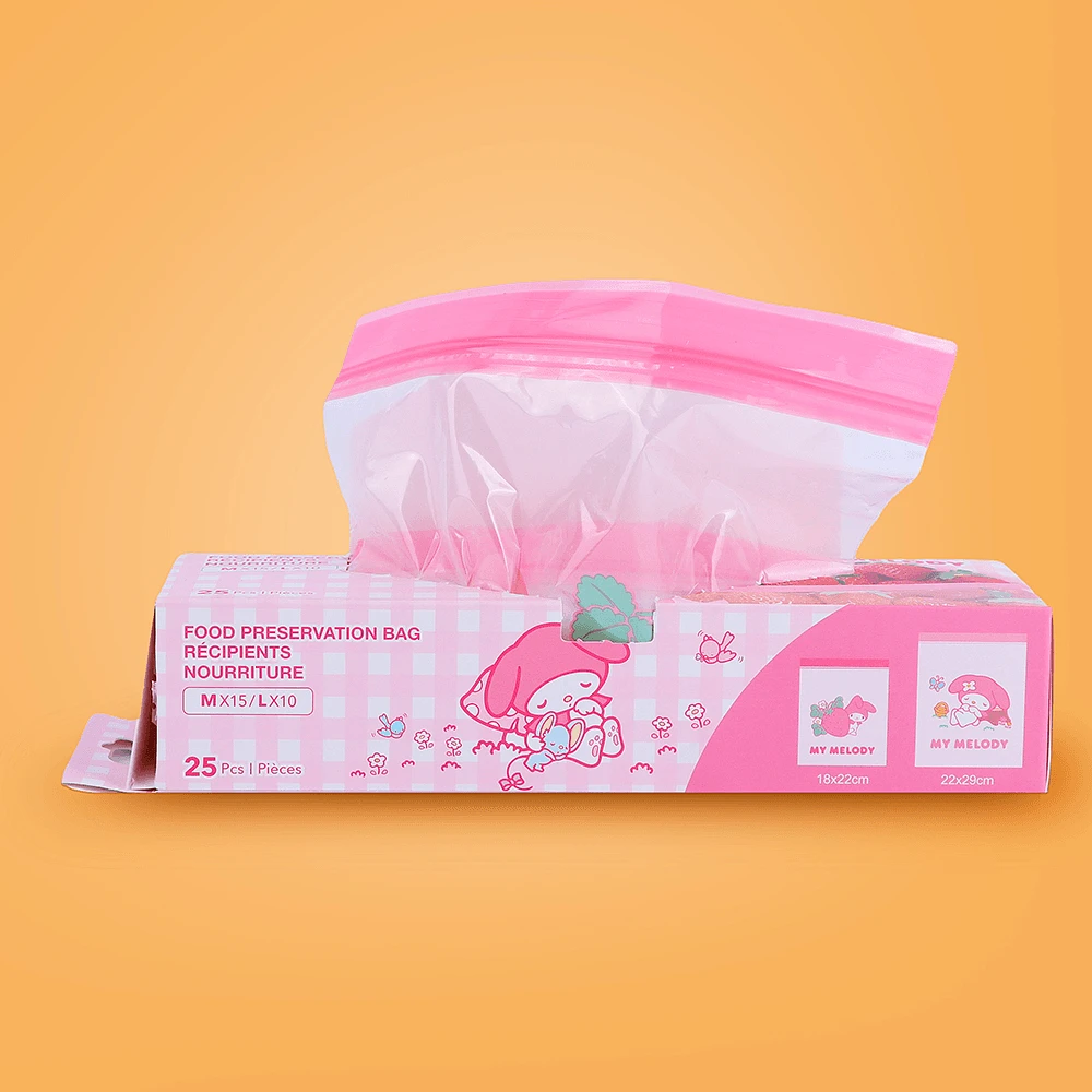 Paquete Bolsas De Sellado Sanrio My Melody Plástico 18x22 cm, 22x29 cm 25 Piezas