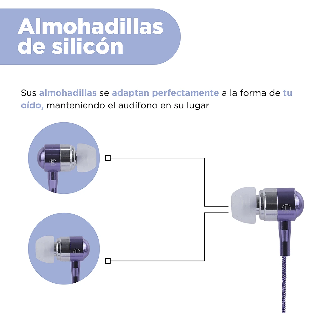 Audífonos De Cable Colored Metal Morados 120 cm 3.5 mm