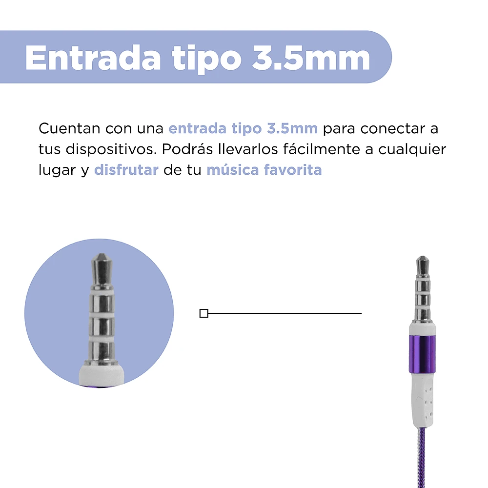 Audífonos De Cable Colored Metal Morados 120 cm 3.5 mm