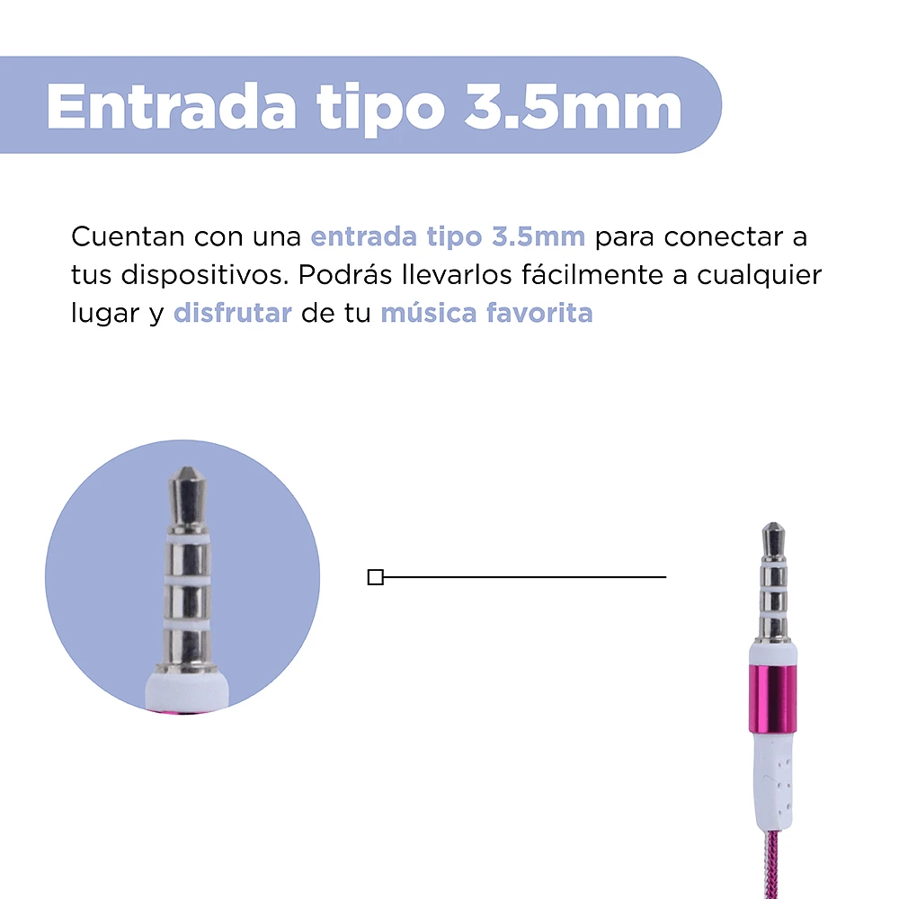 Audífonos De Cable Colored Metal Rosas 120 cm 3.5 mm