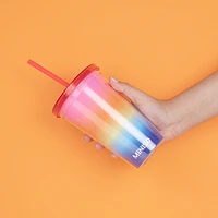 Vaso Con Tapa Y Popote Rainbow Doble Capa Plástico 450 ml