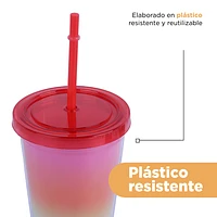Vaso Con Tapa Y Popote Rainbow Doble Capa Plástico 450 ml