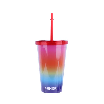 Vaso Con Tapa Y Popote Rainbow Doble Capa Plástico 450 ml