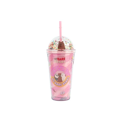 Vaso Con Tapa Y Popote We Bare Bears Plástico Rosa 480 ml