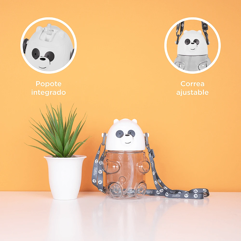 Cilindro We Bare Bears Panda Con Correa Desmontable Plástico 600 ml