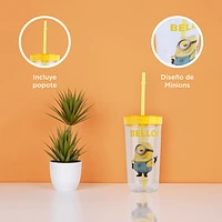 Vaso Con Tapa Y Popote Minions Stuart Plástico 600 ml