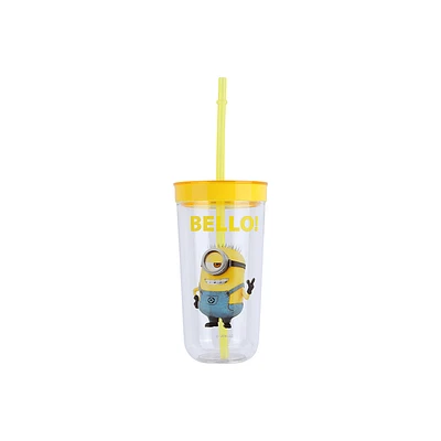 Vaso Con Tapa Y Popote Minions Stuart Plástico 600 ml