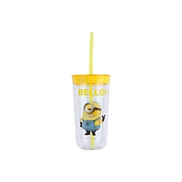 Vaso Con Tapa Y Popote Minions Stuart Plástico 600 ml