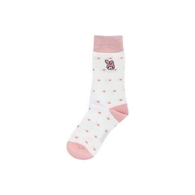 Calcetines Para Mujer Sanrio My Melody Detalles Bordados 57% Algodón, 36% Poliéster, 4% Elastano, 3% Poliamida Blancos 24-26