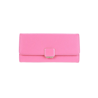 Cartera Larga Para Mujer Con Broche Metálico Sintética Rosa 19x9x3 cm