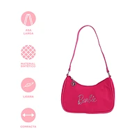 Bolso De Hombro Barbie Tipografía De Pedrería 100% Poliéster Rosa 22x5x15 cm