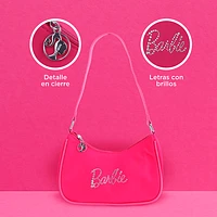 Bolso De Hombro Barbie Tipografía De Pedrería 100% Poliéster Rosa 22x5x15 cm