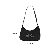 Bolso De Hombro Barbie Tipografía De Pedrería 100% Poliéster Negro 22x5x15 cm