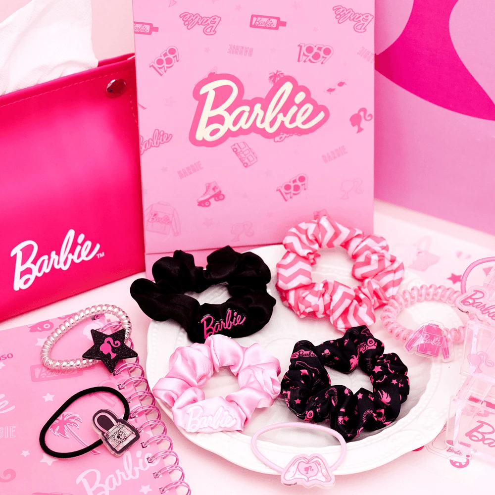 Set Donas Para Cabello Barbie 100% Poliéster Negra, Rosa 8 cm 2 Piezas