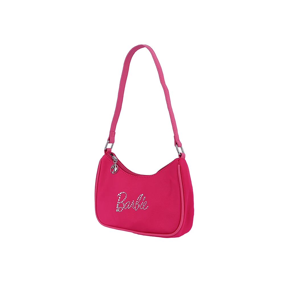 Bolso De Hombro Barbie Tipografía De Pedrería 100% Poliéster Rosa 22x5x15 cm