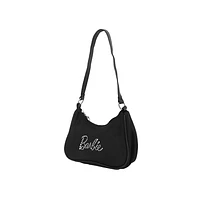 Bolso De Hombro Barbie Tipografía De Pedrería 100% Poliéster Negro 22x5x15 cm