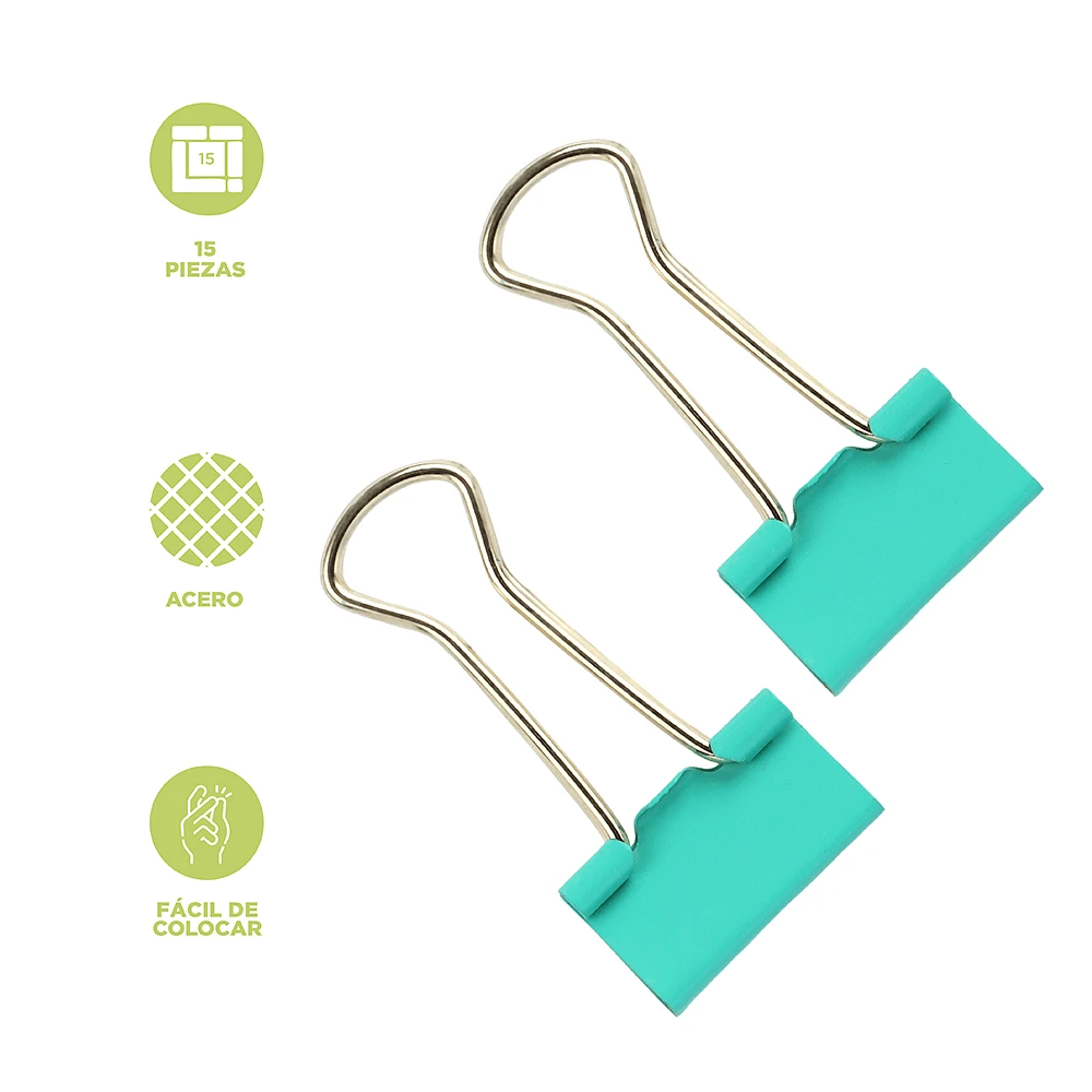 Set Clips Para Carpeta Verde Menta 15 Piezas