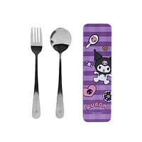 Kit De Cubiertos Sanrio Kuromi Con Estuche Acero Inoxidable Morado 18.1x5.1 cm 2 Piezas