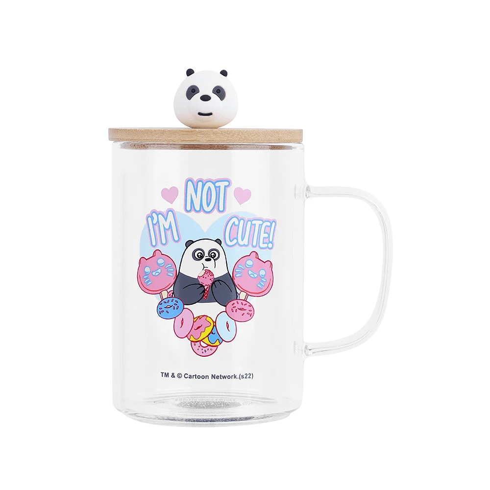 Taza Con Tapa We Bare Bears Panda Vidrio 440 ml