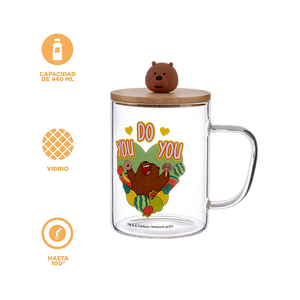 Taza Con Tapa We Bare Bears Pardo Vidrio 440 ml