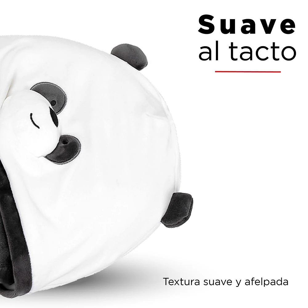 Almohada De Viaje Con Capucha  We Bare Bears Panda Felpa Negra 31x31 cm