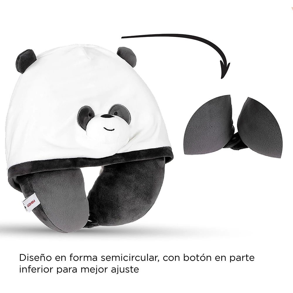 Almohada De Viaje Con Capucha  We Bare Bears Panda Felpa Negra 31x31 cm